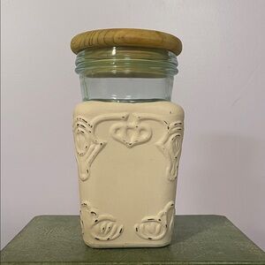 Frost pink  Glass Decorative Jar with Wooden Lid